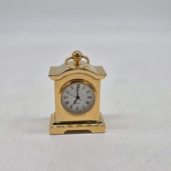 Miniature Gold Tone Quartz Clock With Roman Numerals - Picture 3 of 10